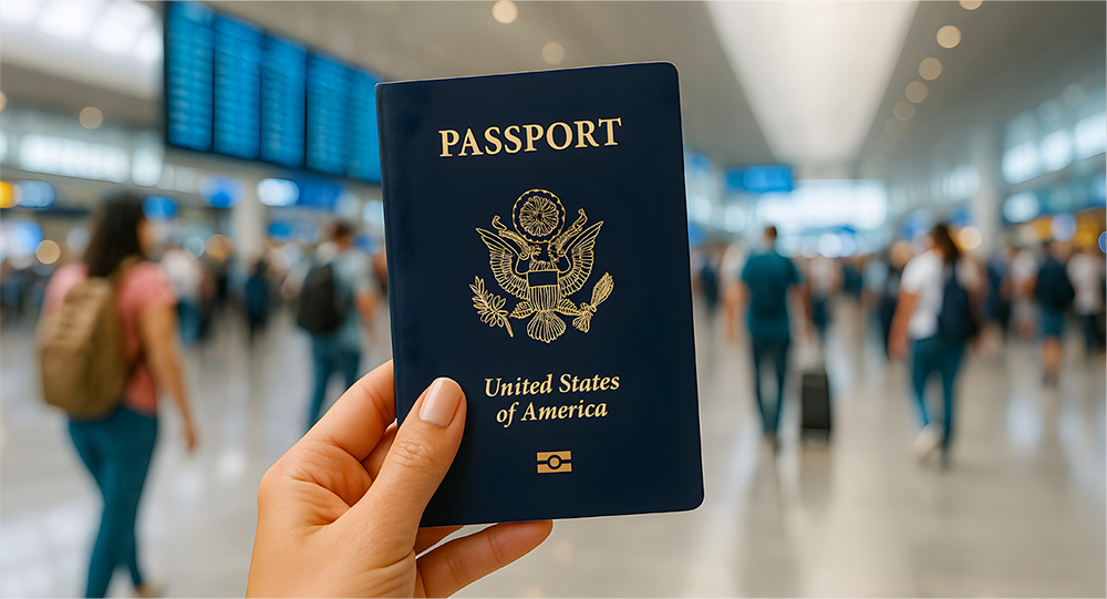 hand holding a US Passport